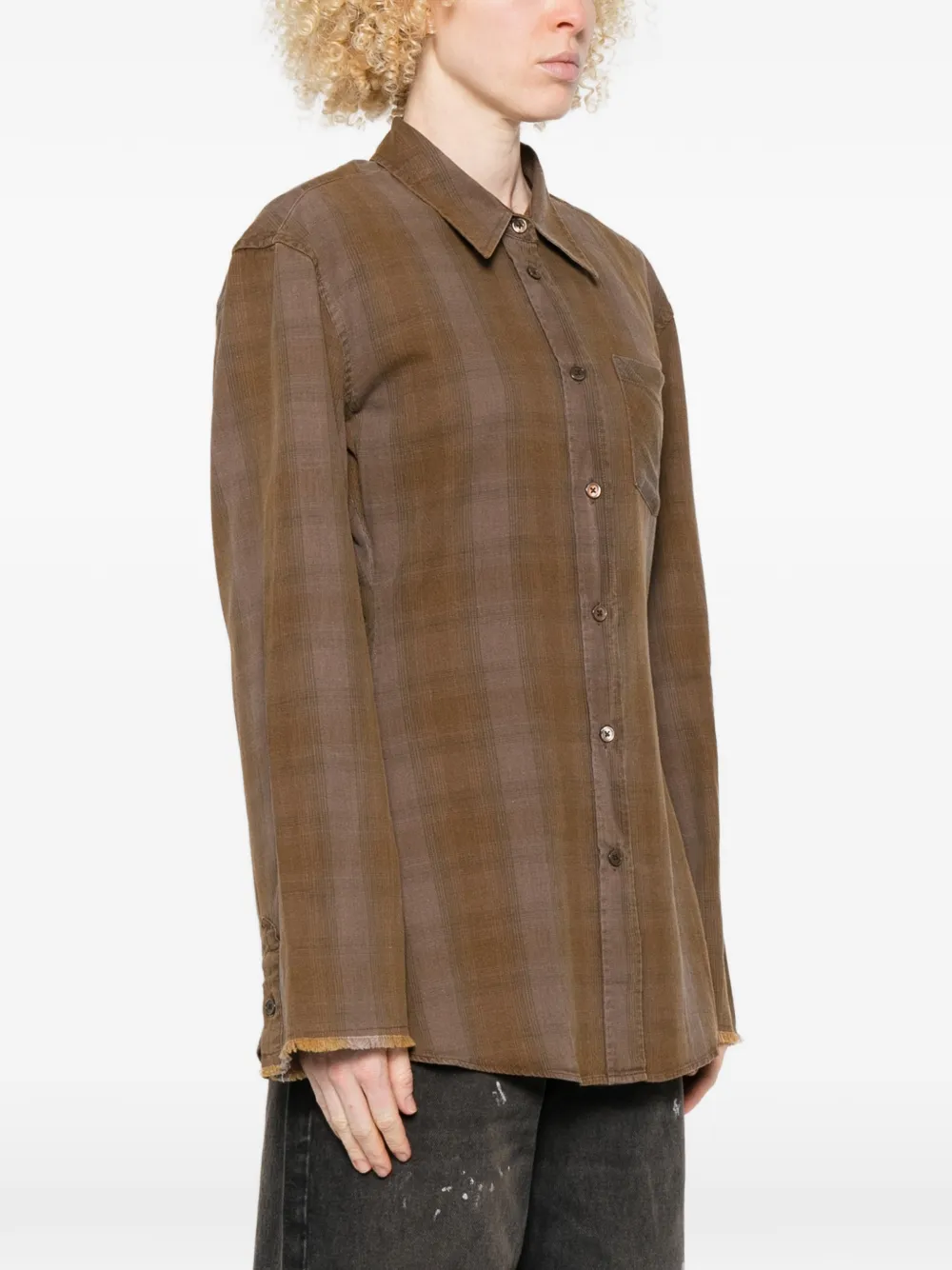 OUR LEGACY Daisy geruite blouse met zak Bruin