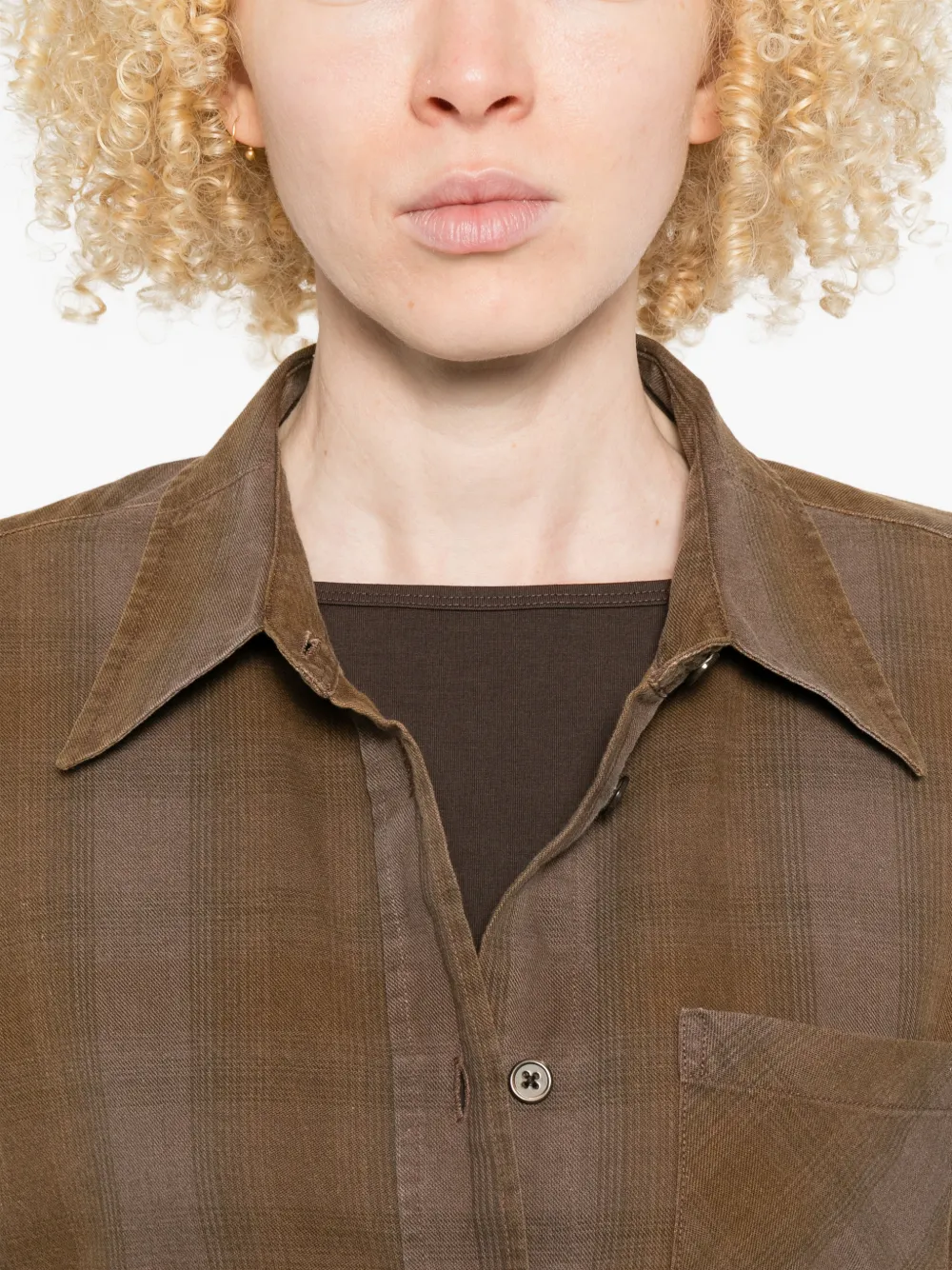 OUR LEGACY Daisy geruite blouse met zak Bruin