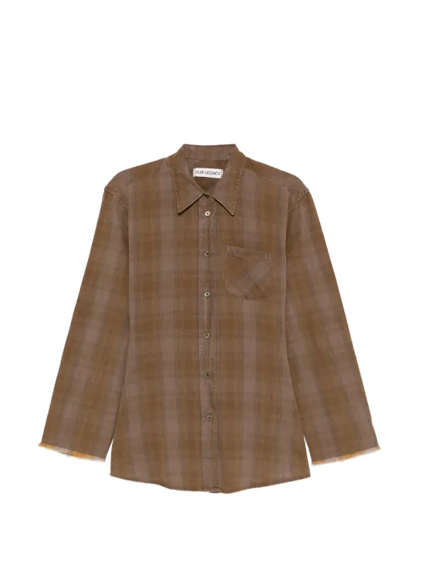 OUR LEGACY Daisy Checked Pocket Shirt in Brown