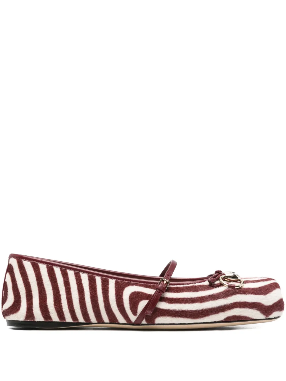 Gucci Horsebit-detail Zebra-print Ballet Flats In Brown