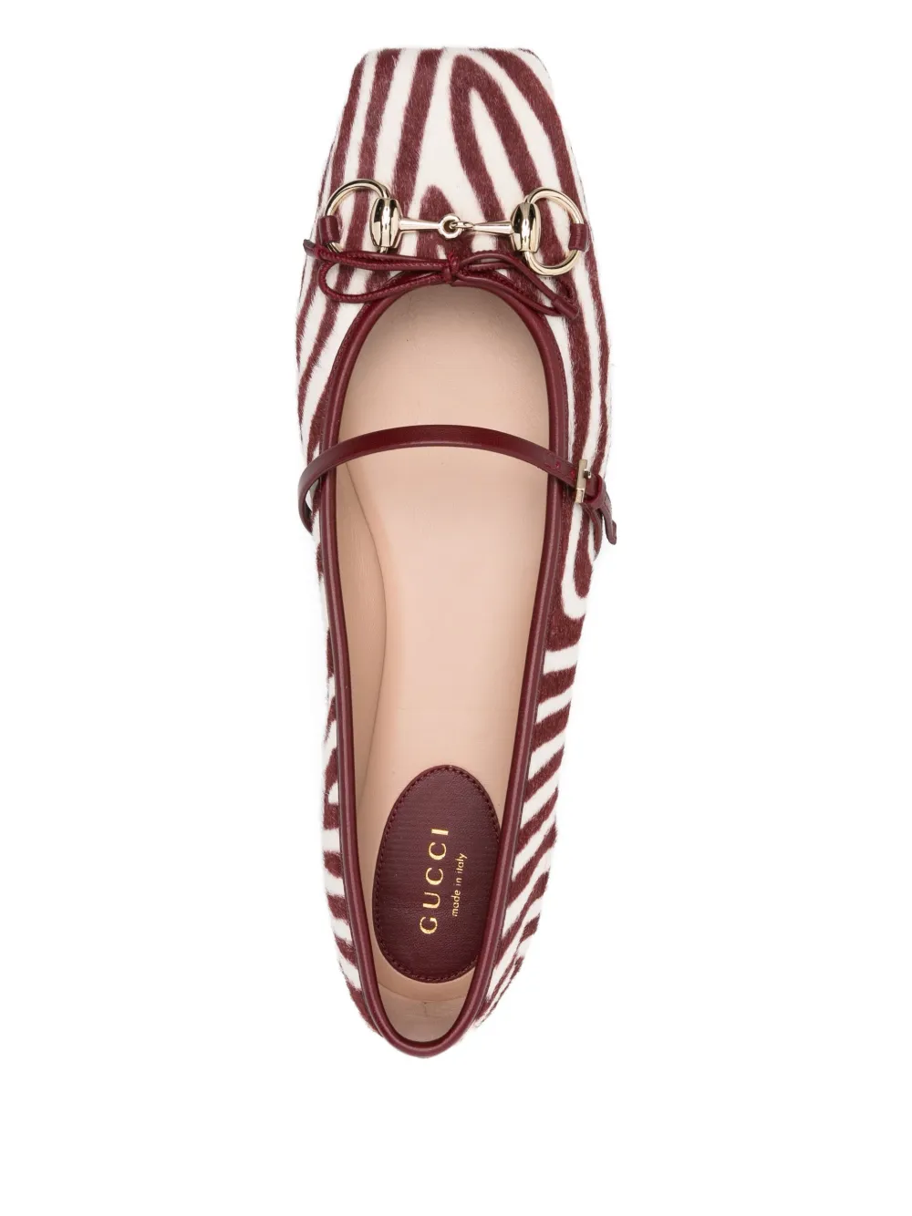 Gucci Horsebit-detail Zebra-print Ballet Flats In Brown