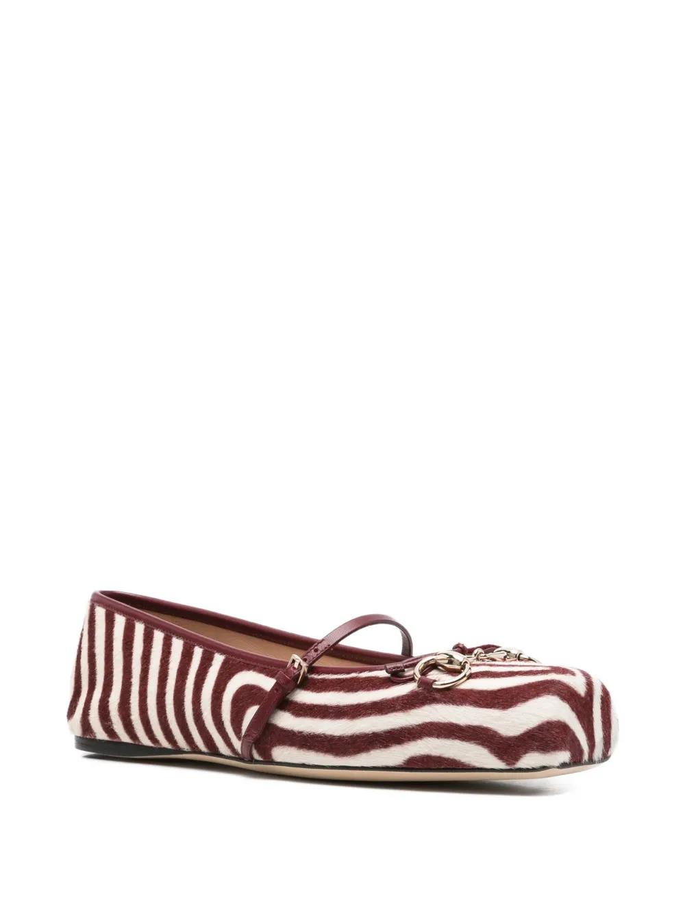 Gucci Horsebit-detail Zebra-print Ballet Flats In Brown