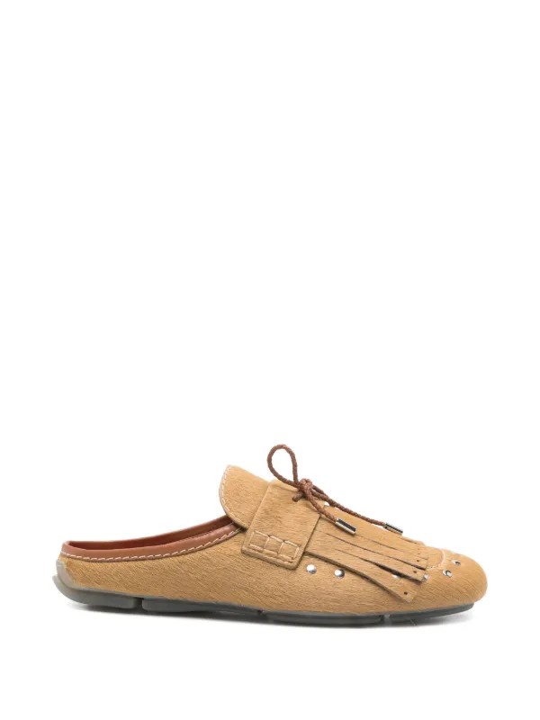 Wales Bonner Montego Calf-hair Fringed Mules in Brown
