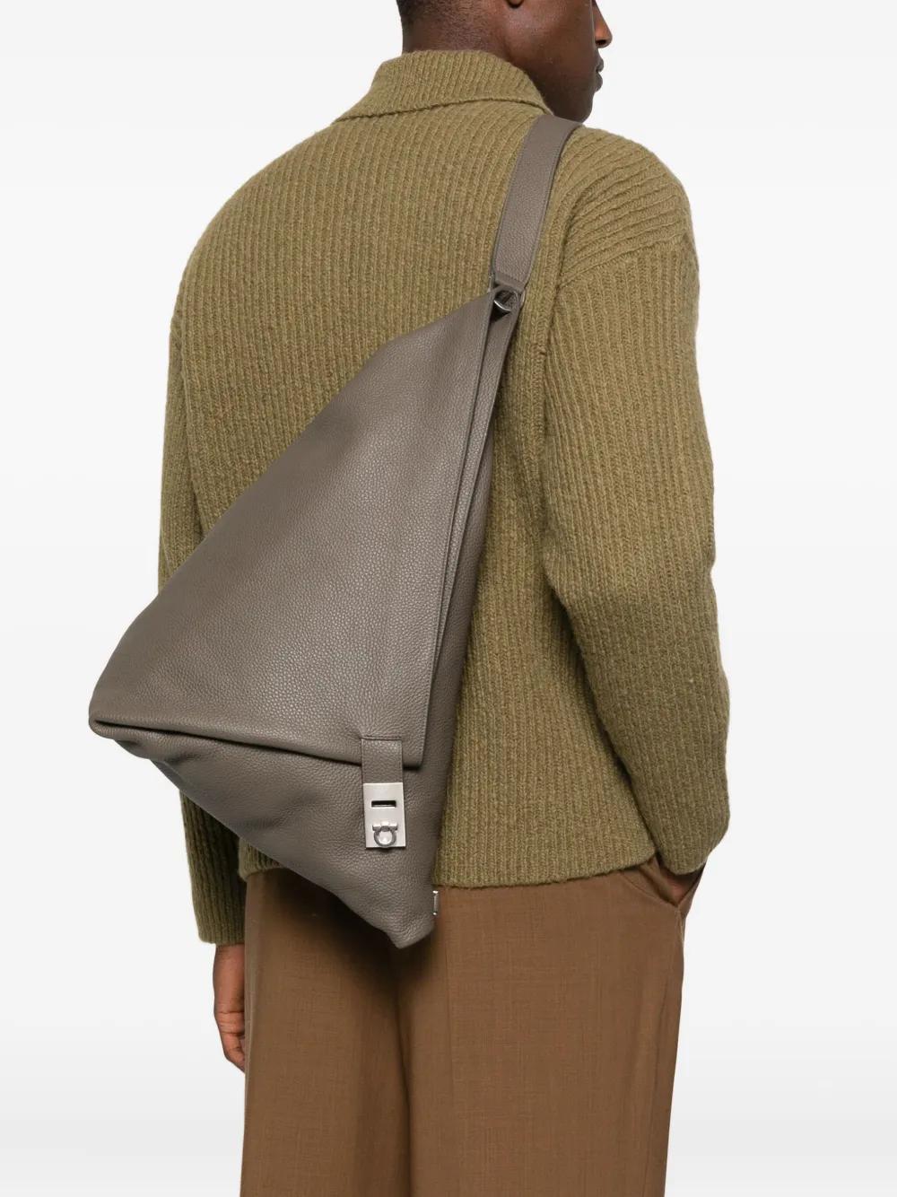 Ferragamo Gancini-buckle Leather Shoulder Bag In Gray