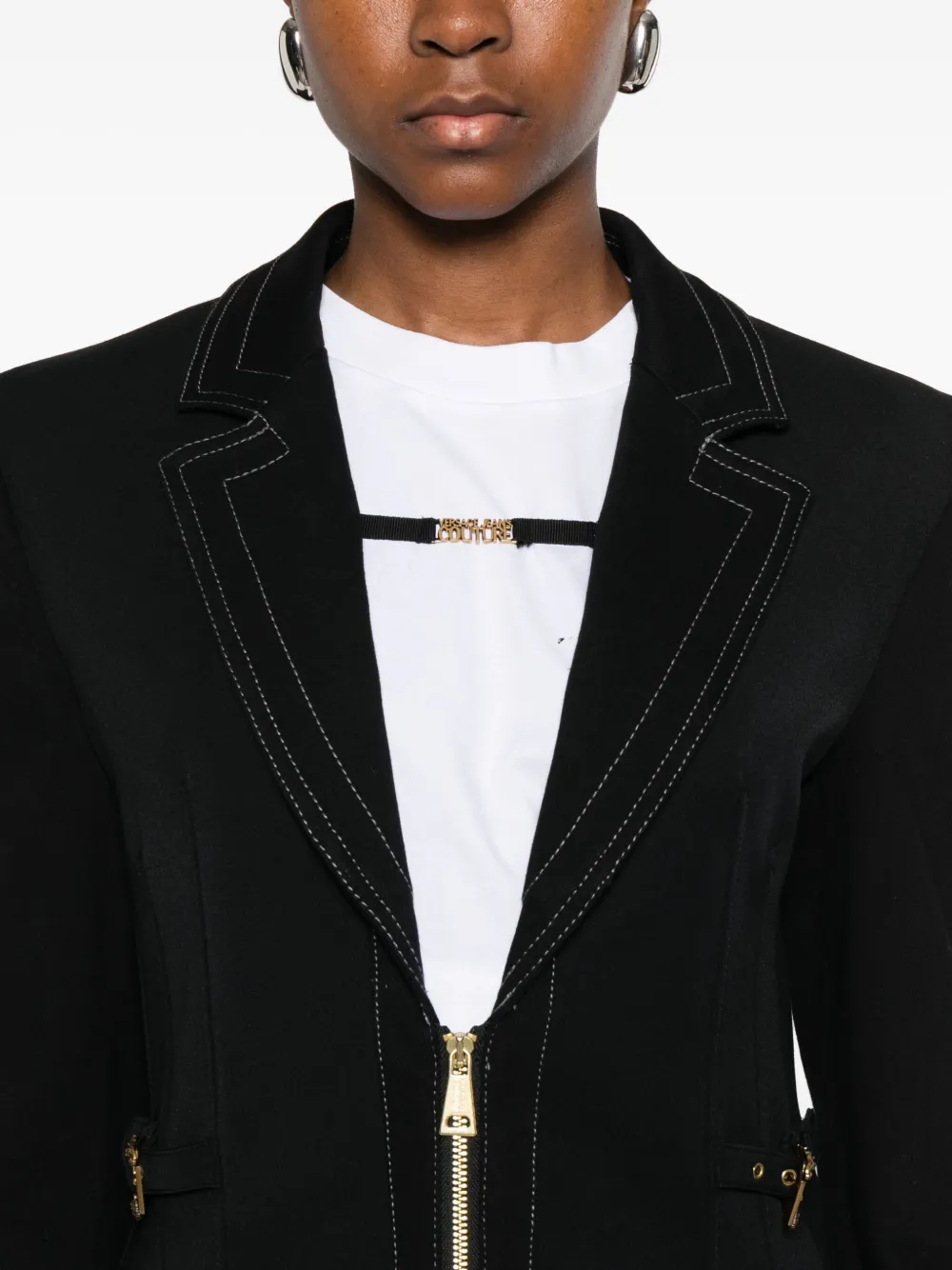 Versace Jeans Couture Zip-up Fitted Jacket In Black