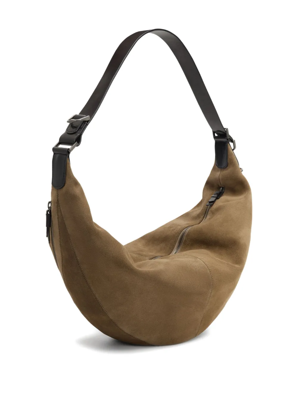 Lemaire Suede Leather Zip Shoulder Bag In Brown