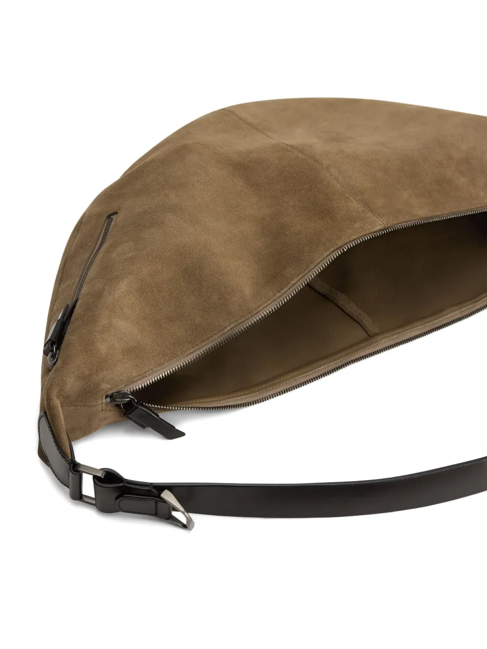 Lemaire Suede Leather Zip Shoulder Bag In Brown