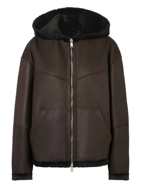 Halfboy Hooded Leather Jacket in Brown