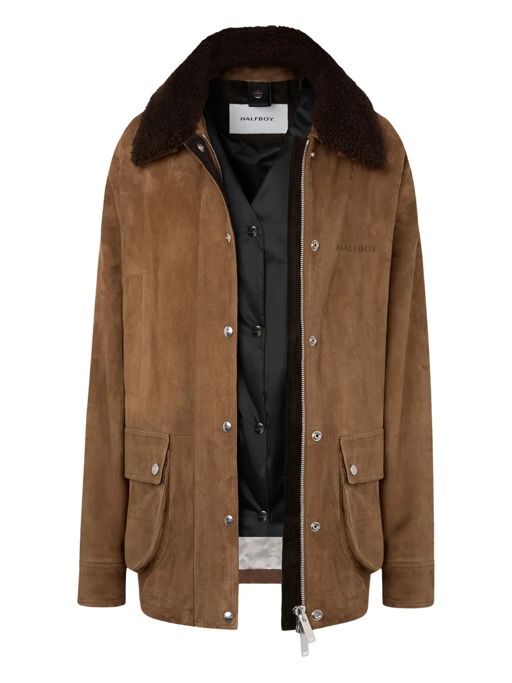 Halfboy Suede Corduroy-collar Jacket In Brown