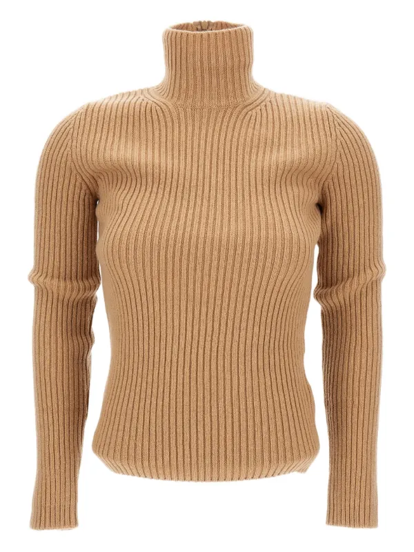 Max Mara Ribbed Turtleneck Sweater in Neutrals