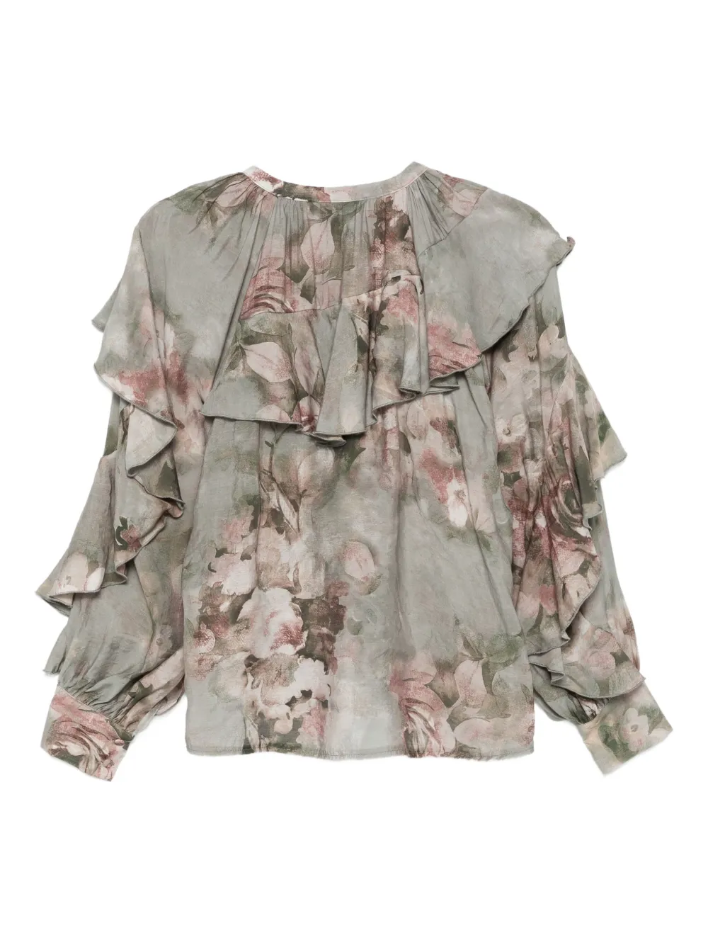 SO ALLURE floral-print ruffled blouse - Beige