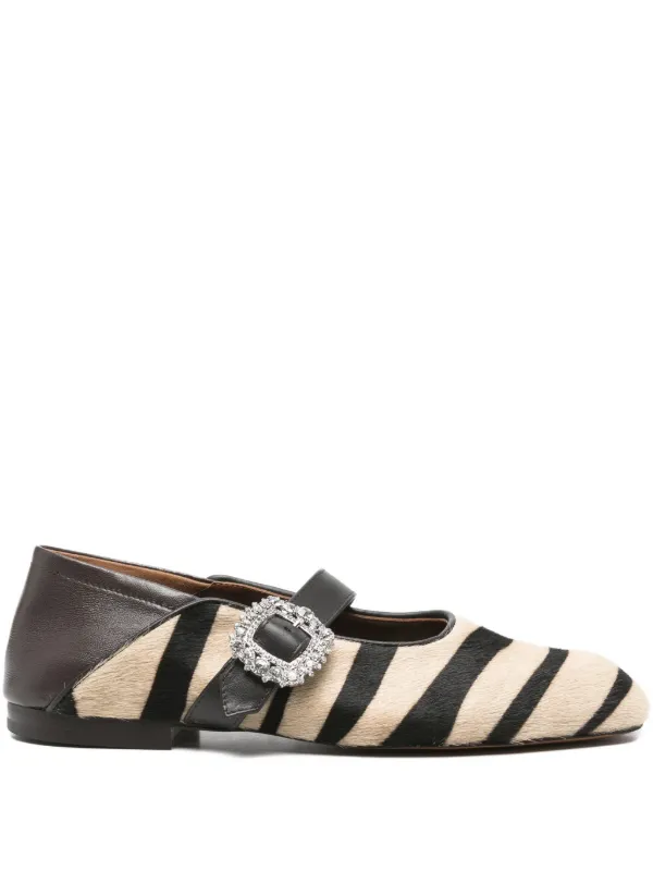 Wales Bonner Striped Buckle-fastening Ballet Flats in Brown