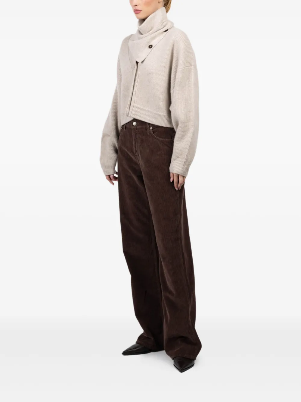 Le Kasha Vest met afneembare sjaal en V-hals Beige