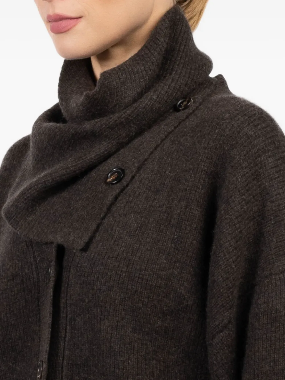 Le Kasha Button-fastening Funnel-neck Cardigan In Brown