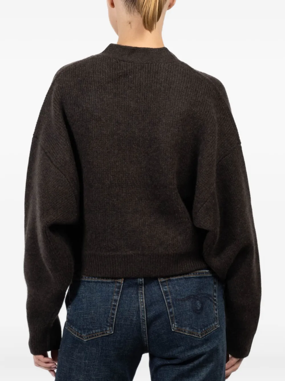 Le Kasha Button-fastening Funnel-neck Cardigan In Brown
