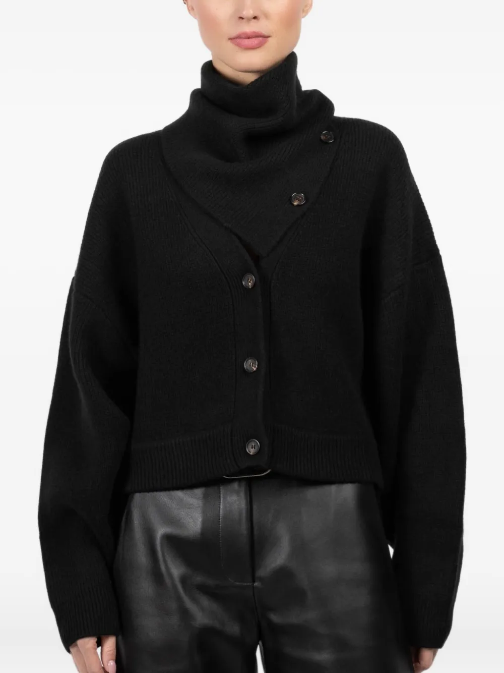 Le Kasha asymmetric-neck buttoned cardigan | Black | Image 1