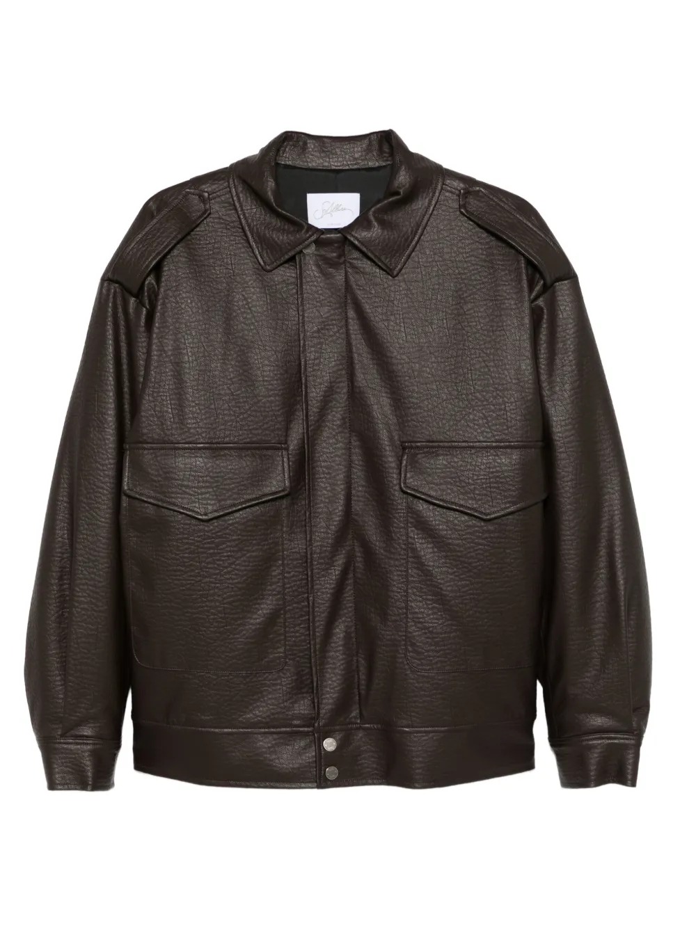 So Allure Flap-pocket Faux-leather Jacket In Brown
