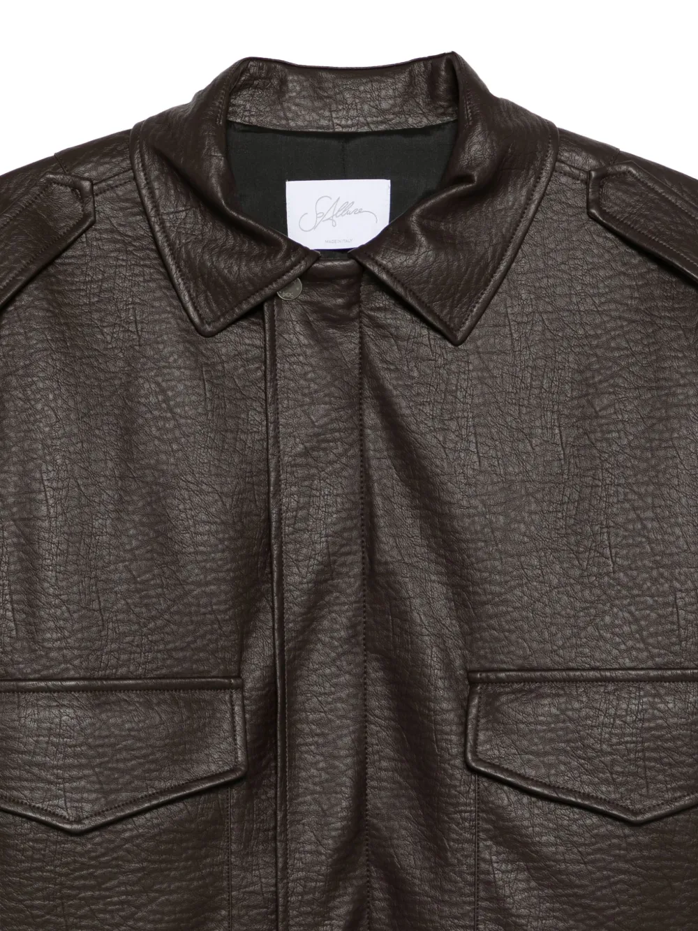 So Allure Flap-pocket Faux-leather Jacket In Brown