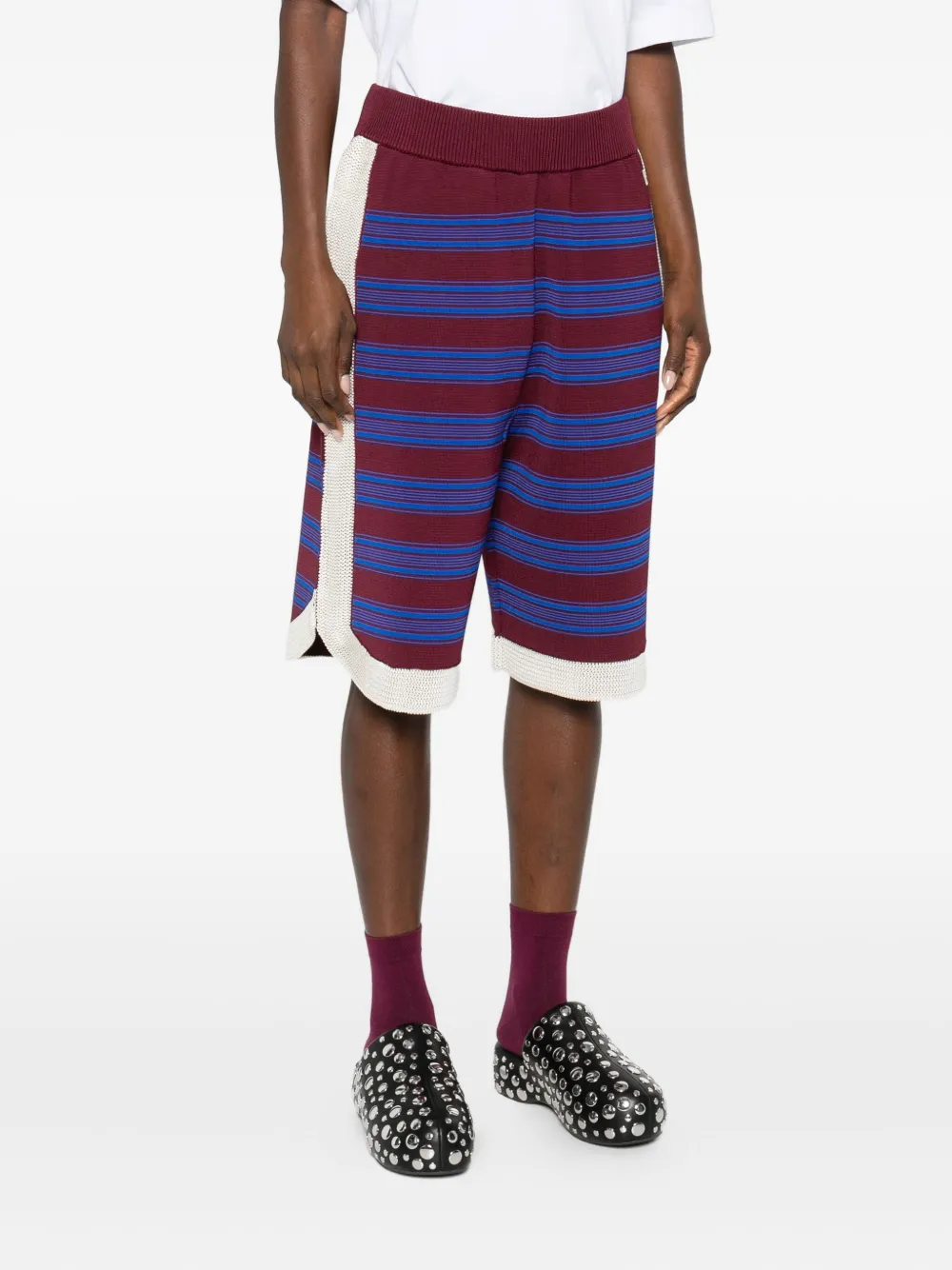 Wales Bonner Striped Knitted Shorts In Burgundy