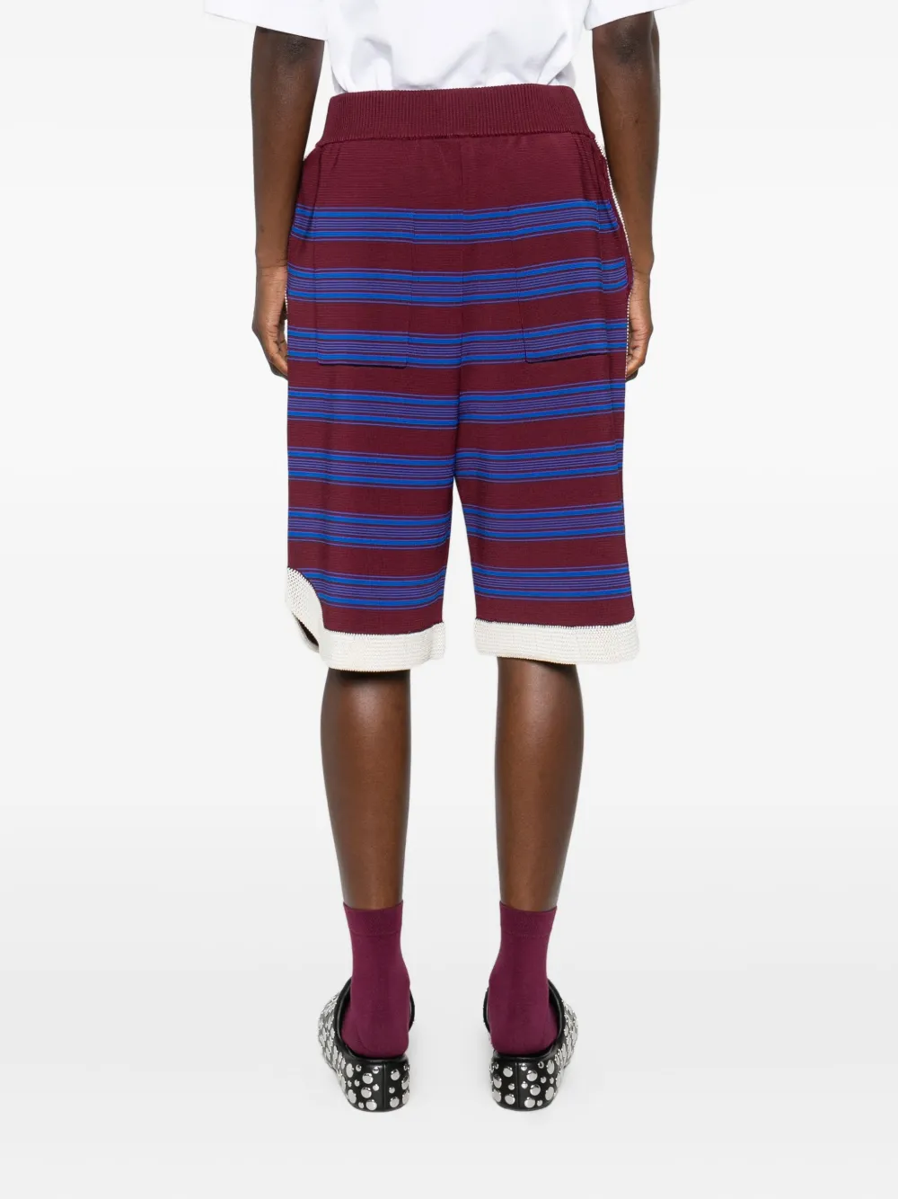 Wales Bonner Striped Knitted Shorts In Burgundy