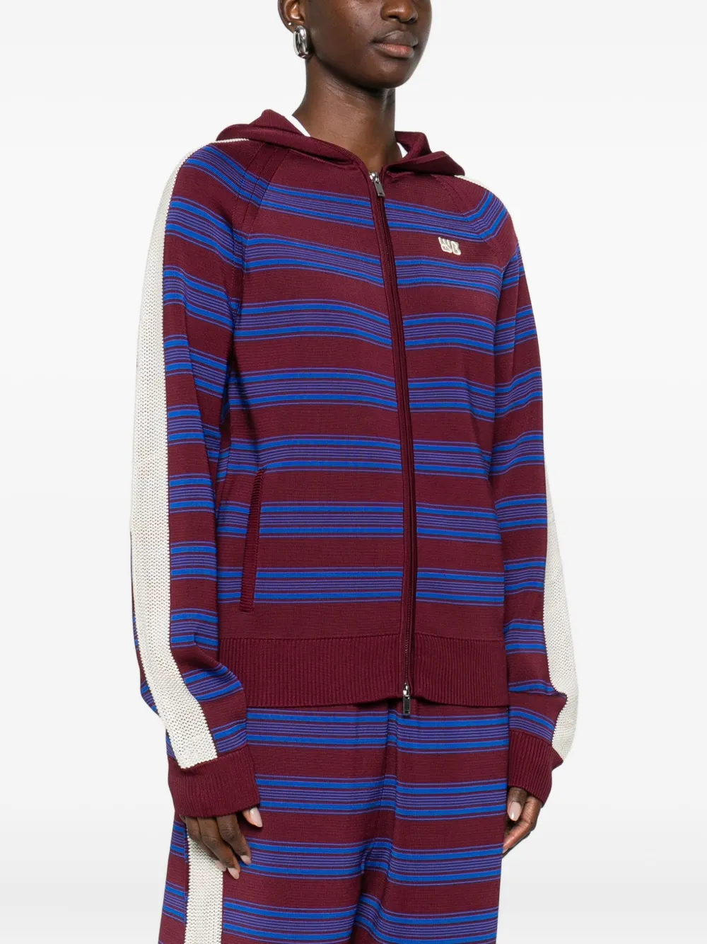 Wales Bonner Striped Zip-up Hoodie In Red