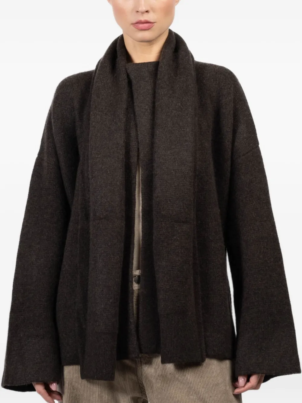 Le Kasha attached-scarf cashmere cardigan | Brown | Image 1