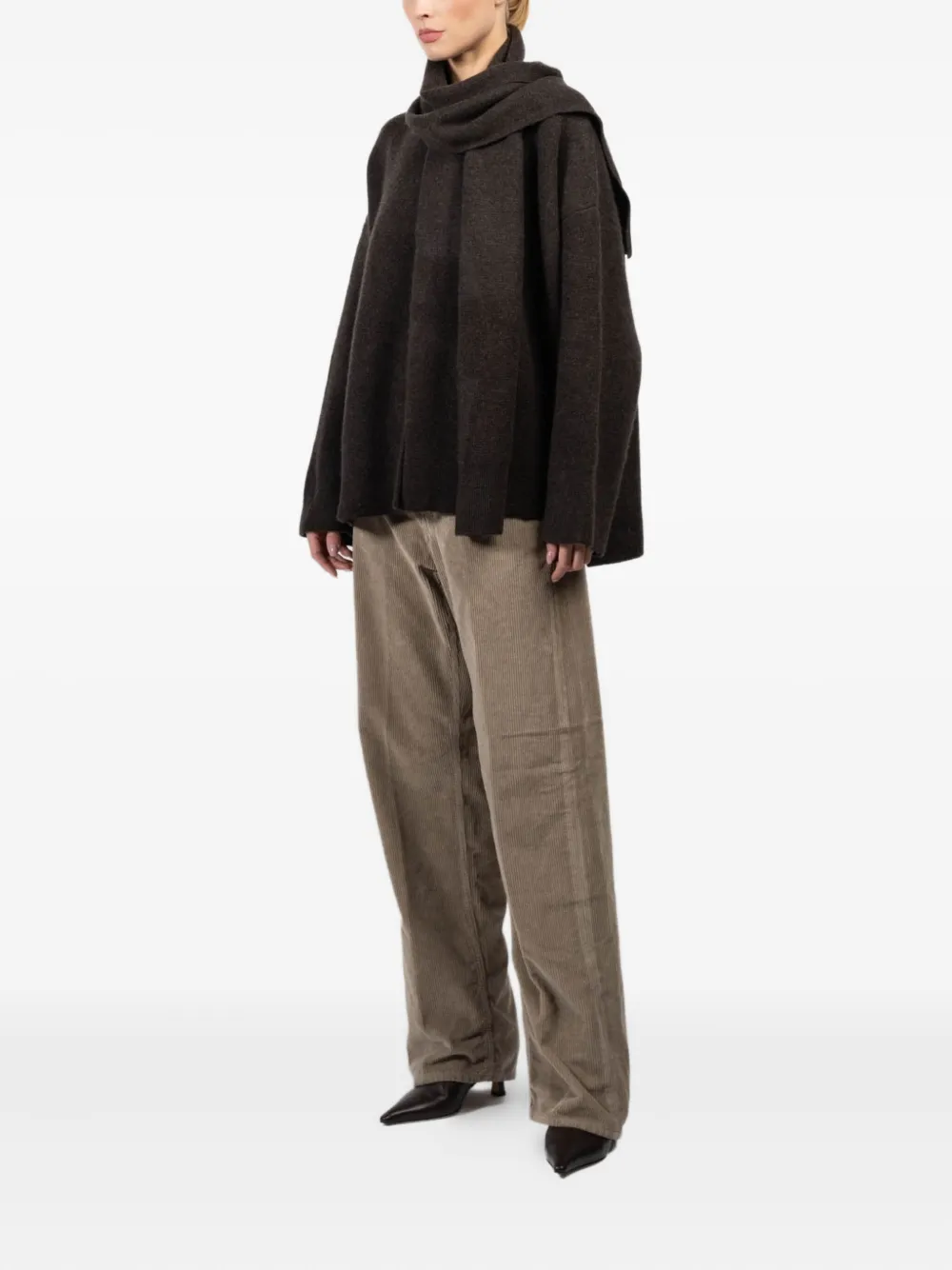 Le Kasha Attached-scarf Cashmere Cardigan In Brown