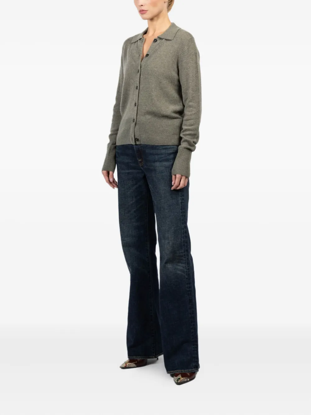 Le Kasha Collared Button-front Cardigan In Gray