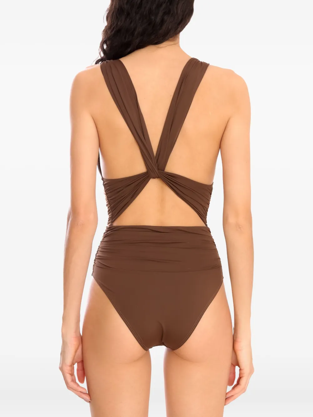 Brigitte Eli Knotted V-neck Swimsuit In Brown