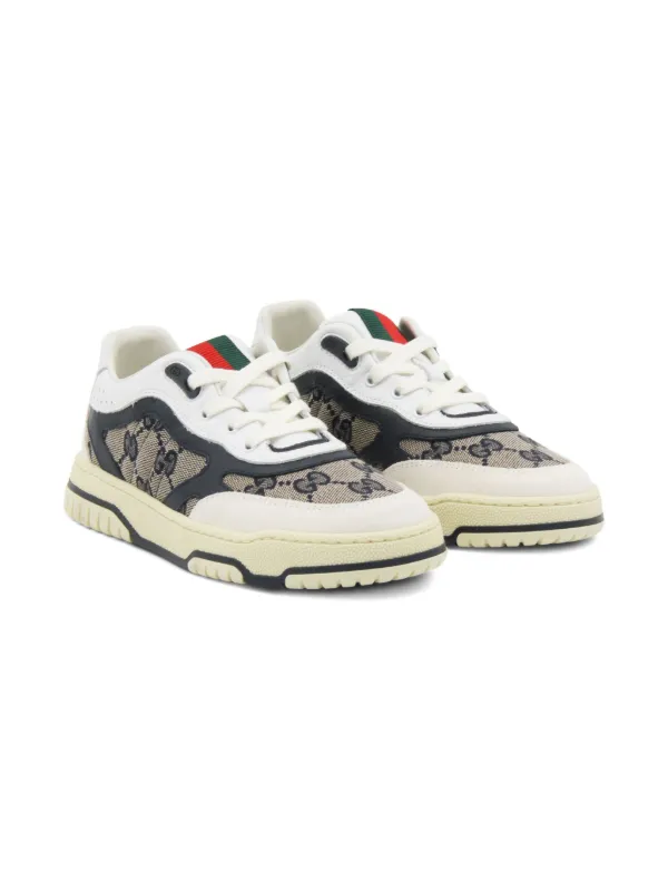 Gucci Kids Tênis Re-Web De Couro Com Monograma GG | Branco