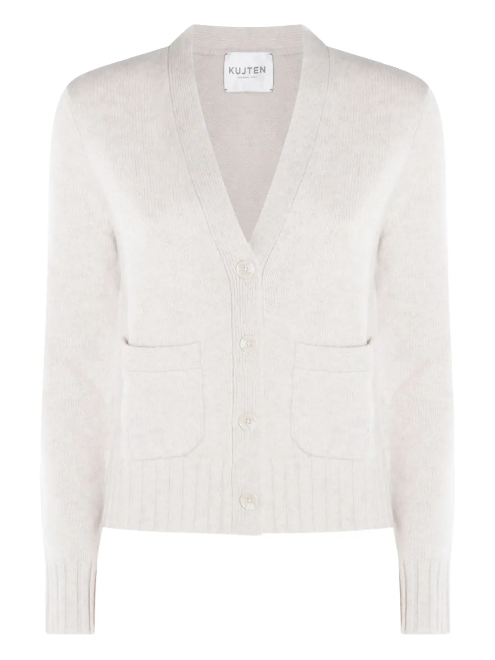 Kujten V-neck Knitwear With Ribbed Hem And Pockets In Neutral