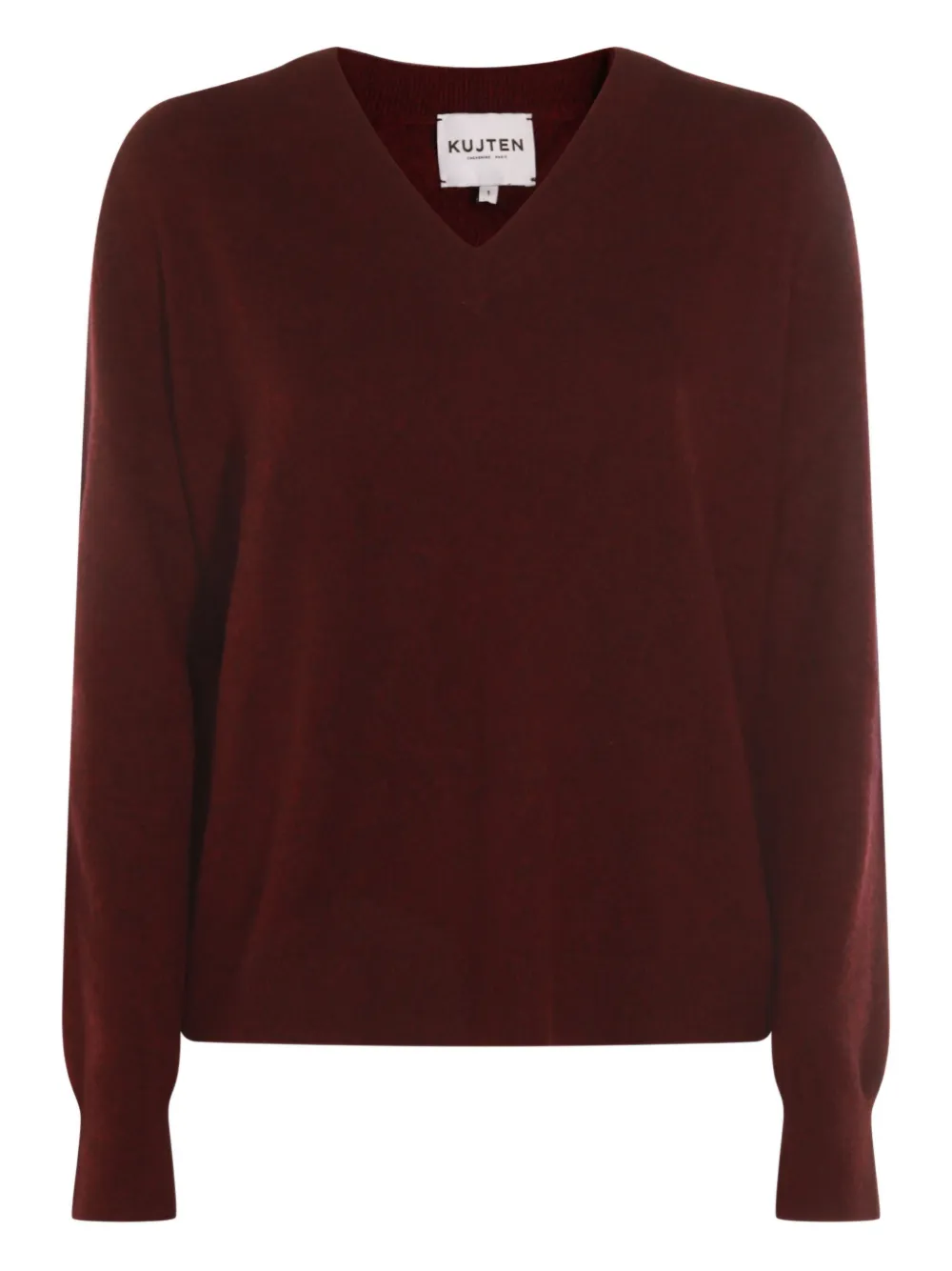 Kujten V-neck Long Sleeve Knitwear With Ribbed Cuffs And Hem In Burgundy