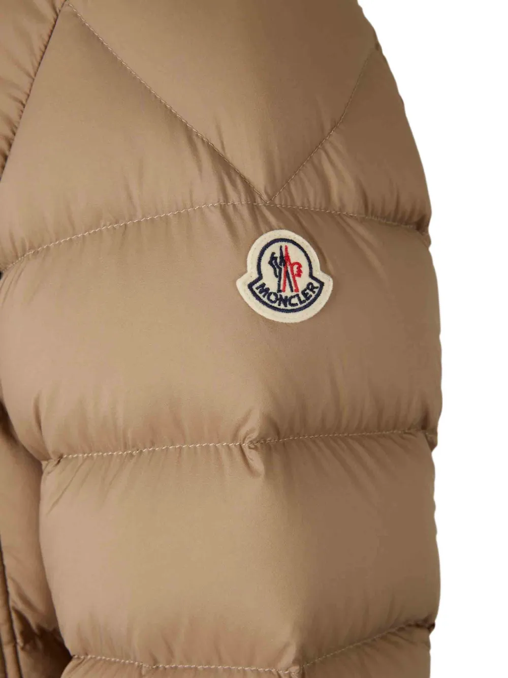Moncler Clunye Hooded Mid-length Down Jacket In Brown