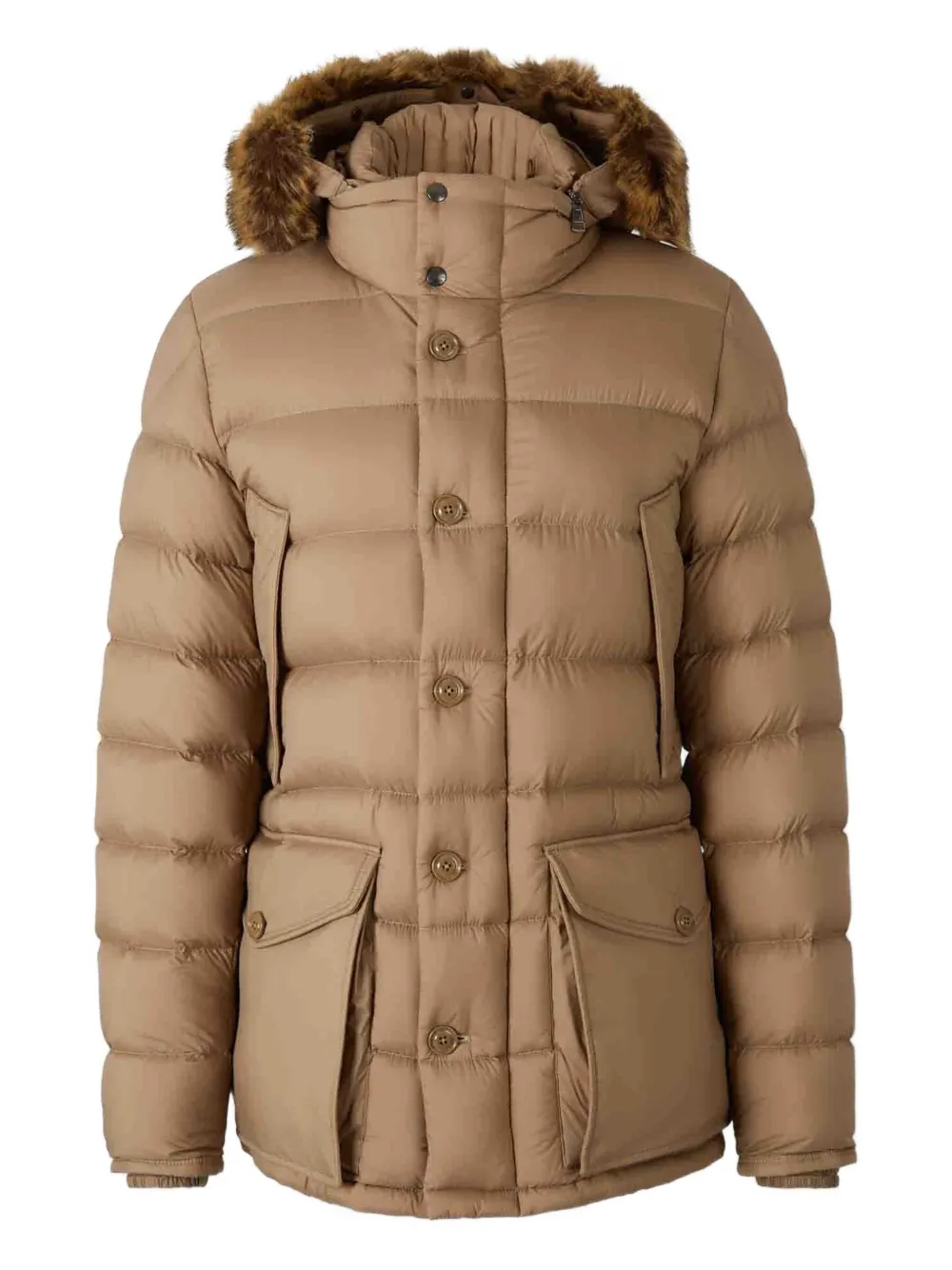 Moncler Clunye Hooded Mid-length Down Jacket In Brown