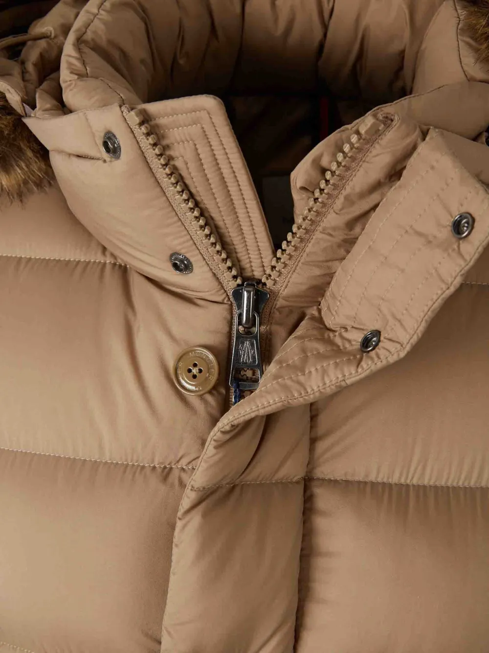 Moncler Clunye Hooded Mid-length Down Jacket In Brown