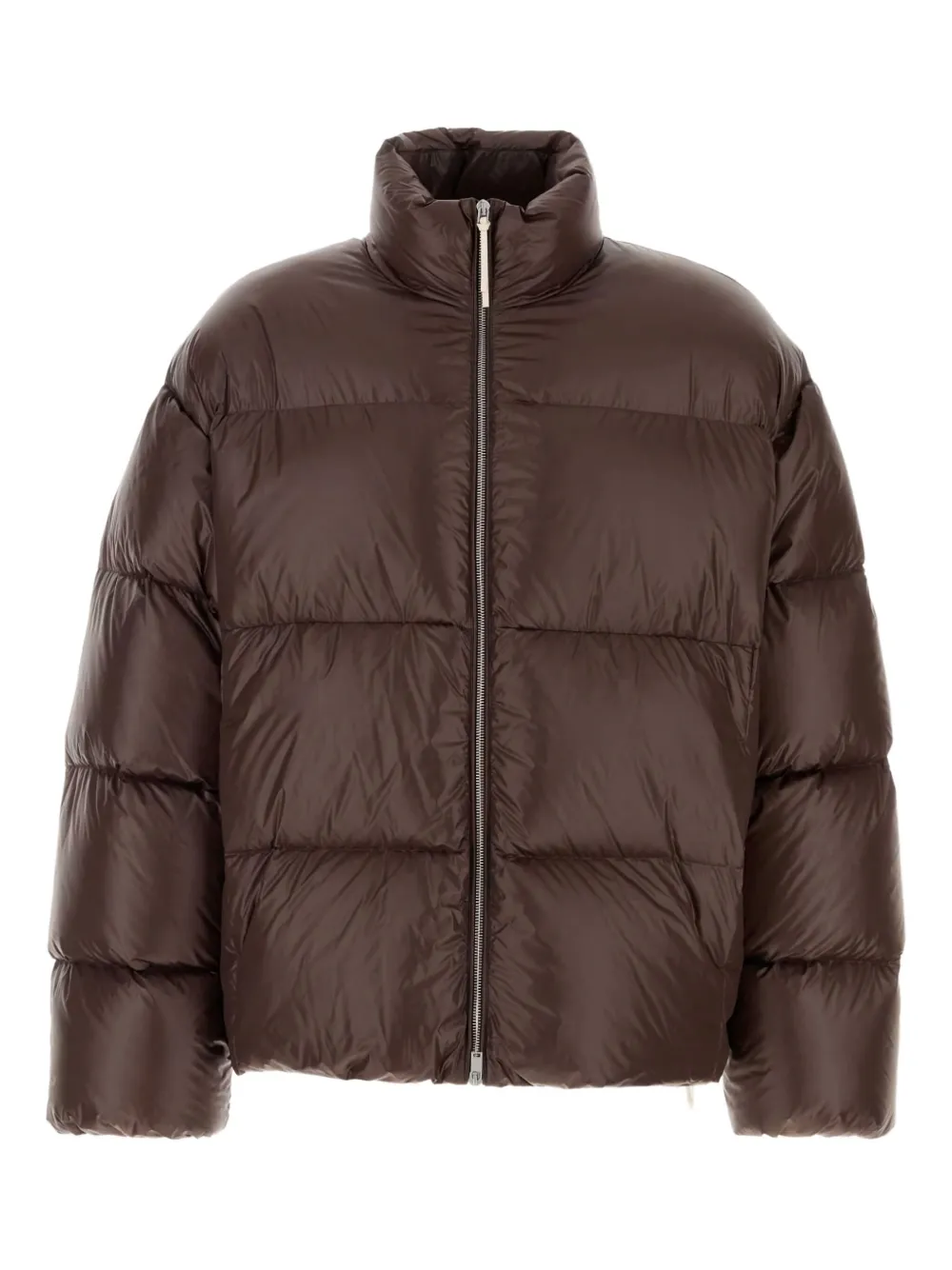 Jil Sander Nylon Down Puffer Jacket With High Collar In Brown