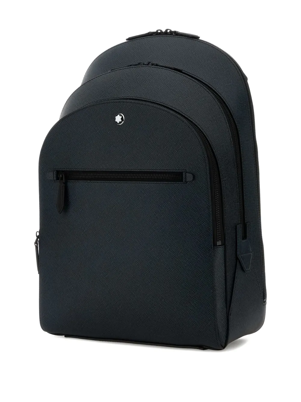 Montblanc Blue Leather Medium Backpack In Black