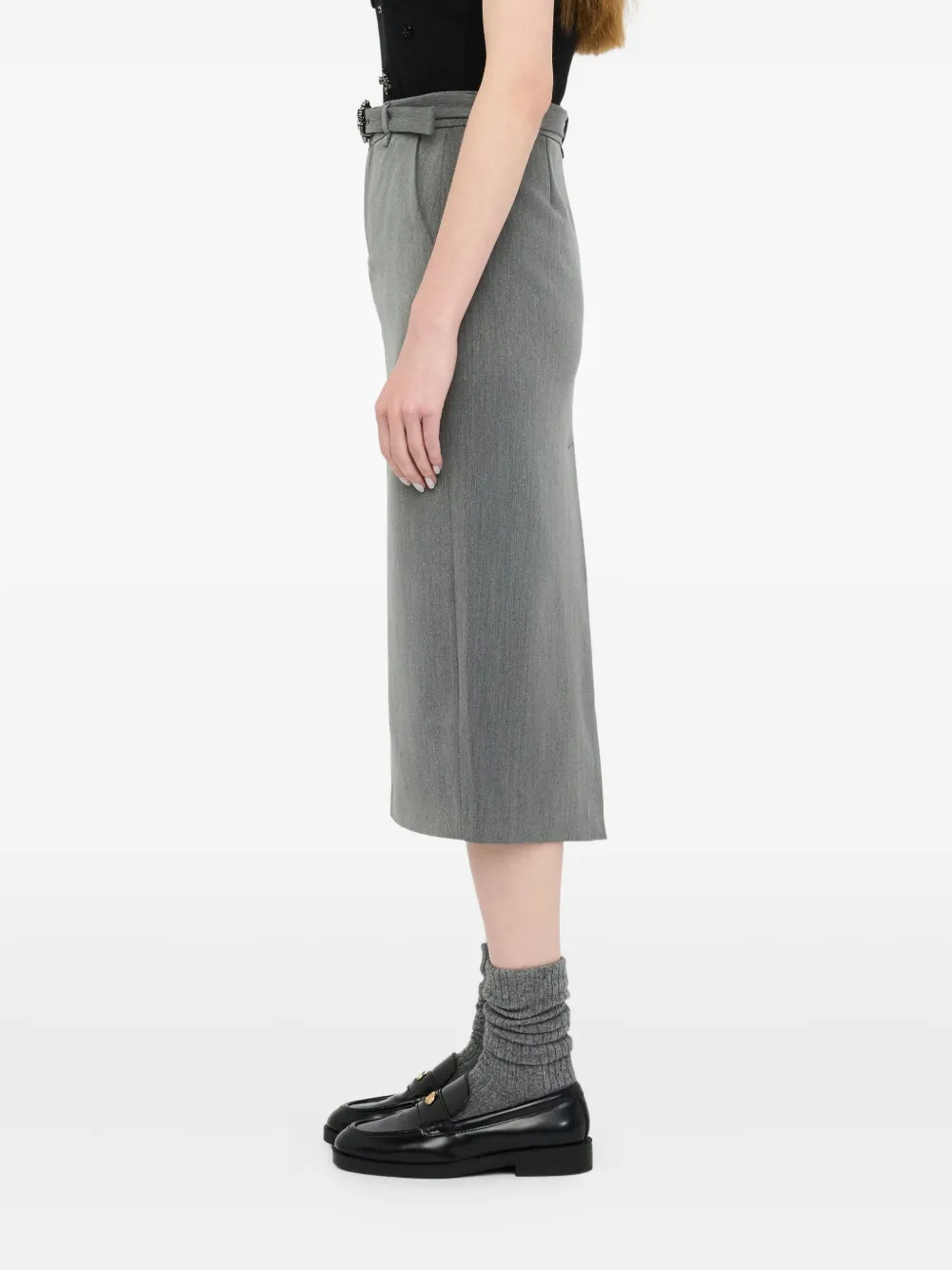 Liu •jo Midi Skirt With Bejewelled Belt In Gray