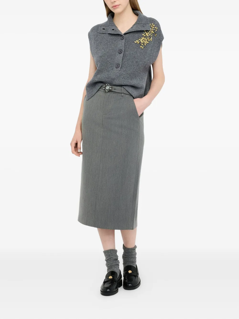 LIU JO Midi skirt with bejewelled belt - Grijs