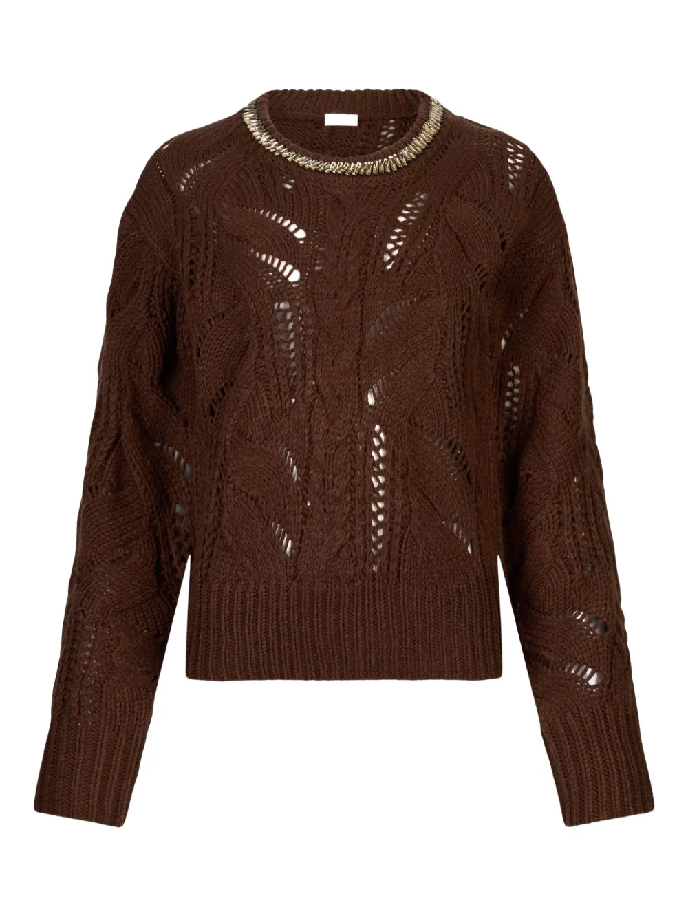 Liu •jo Gemstone-embellished Openwork Sweater In Brown