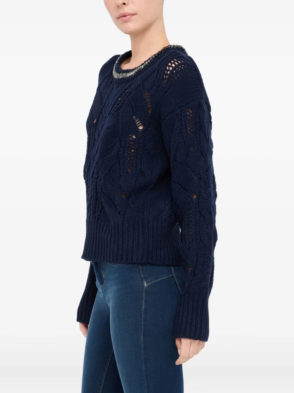 Liu •jo Openwork Gemstone Jumper In Blue