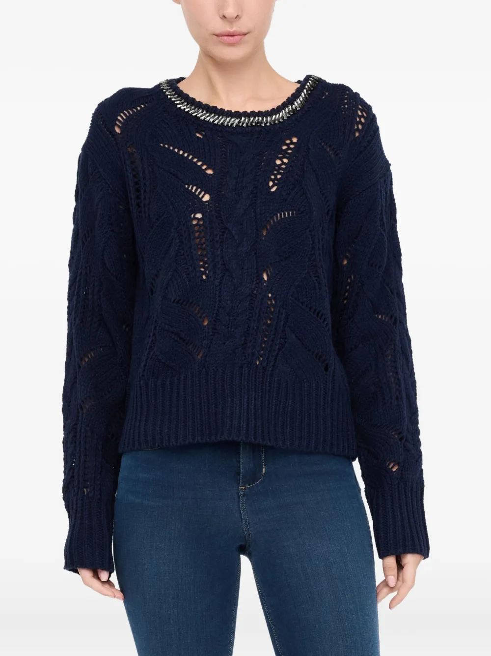 Liu •jo Openwork Gemstone Jumper In Blue