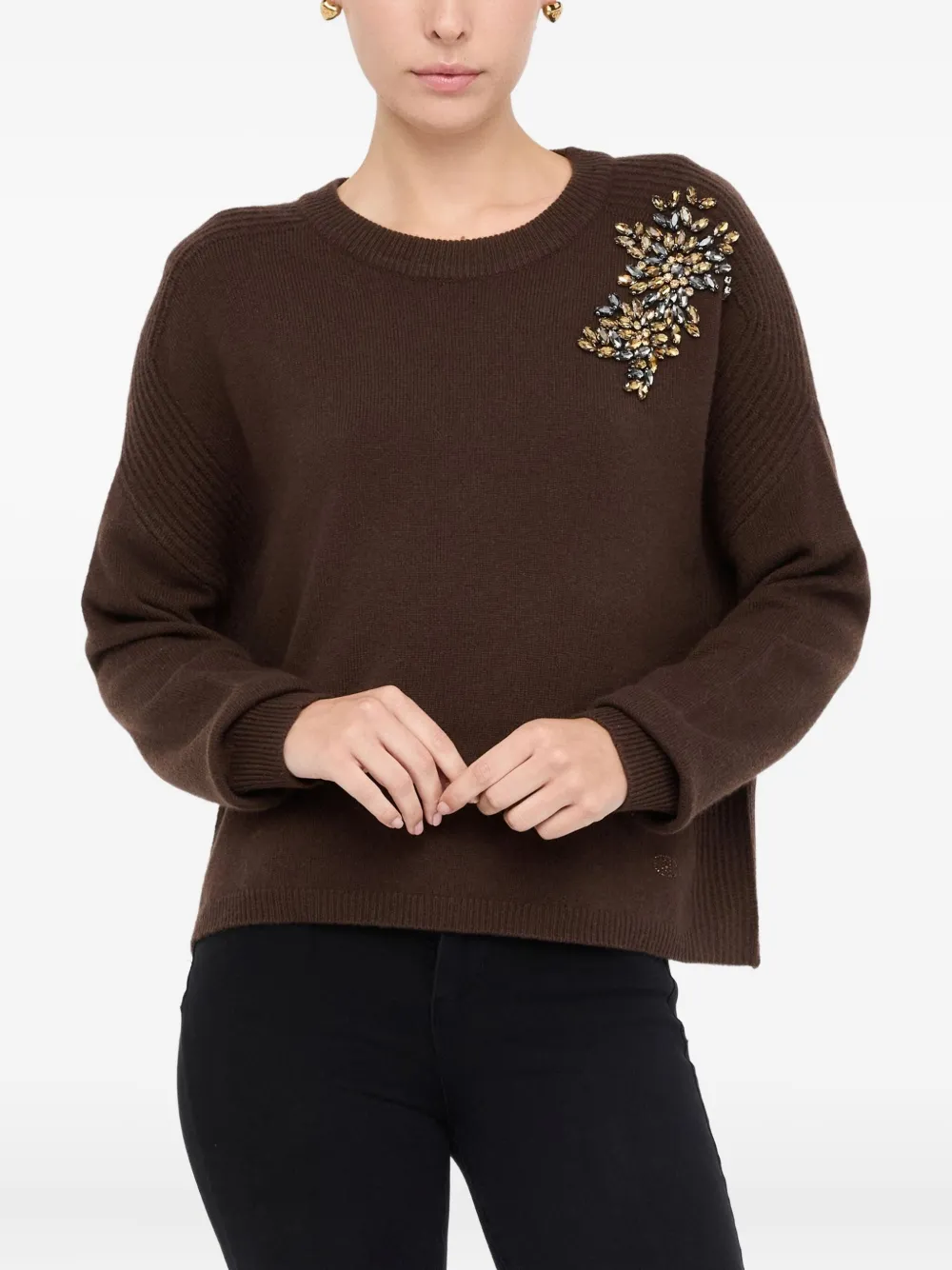 Liu •jo Jewel-embellished Jumper In Brown
