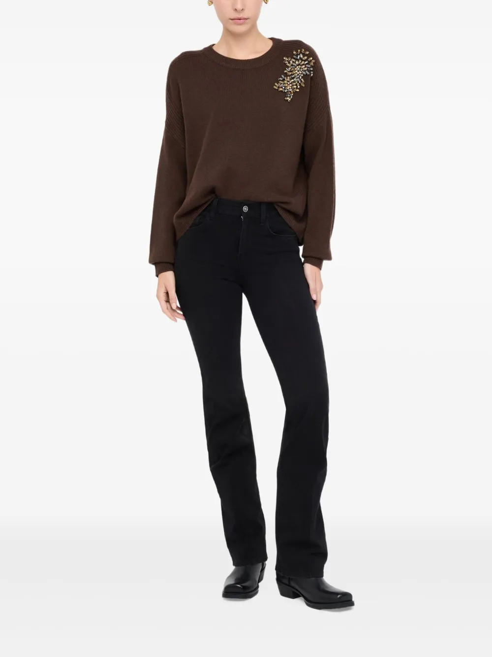 Liu •jo Jewel-embellished Jumper In Brown