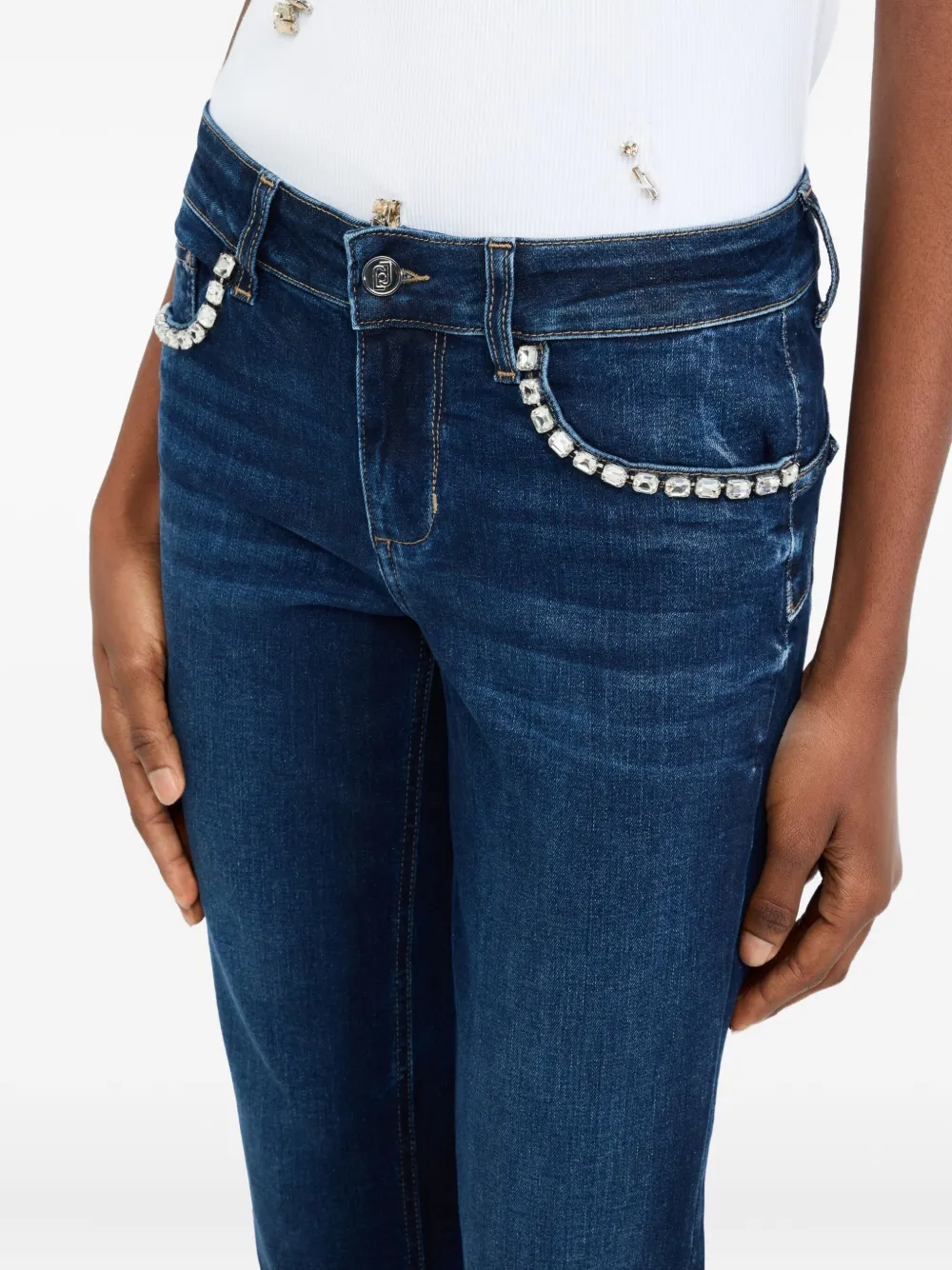 Liu •jo Slim Jeans With Gemstones In Blue
