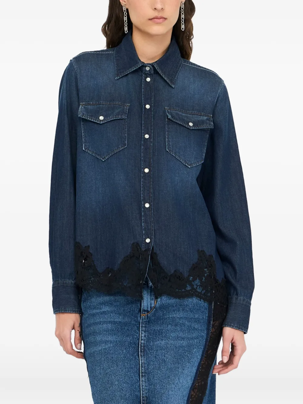 Liu •jo Denim Shirt With Lace In Blue