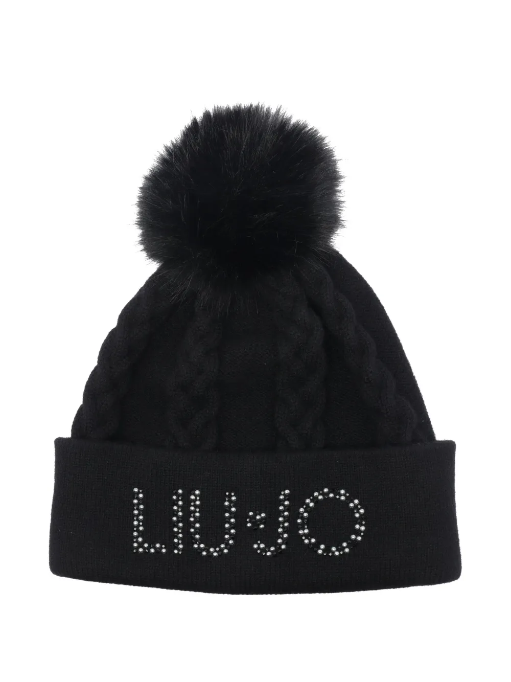 Liu •jo Cable-knit Pompom Hat In Black