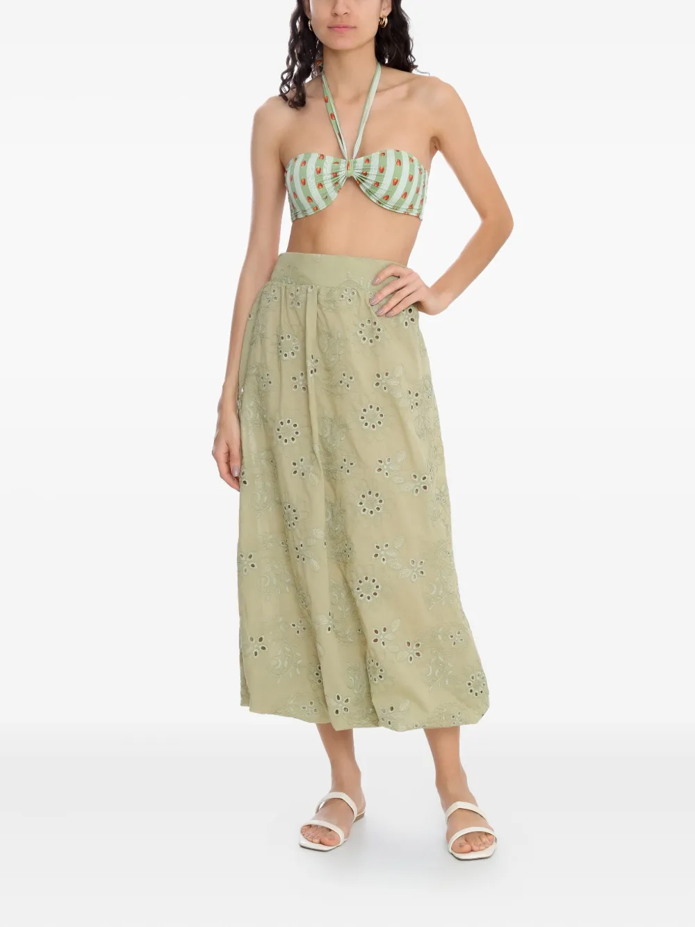 Brigitte Zahra Eyelet-embroidered Midi Skirt In Neutral