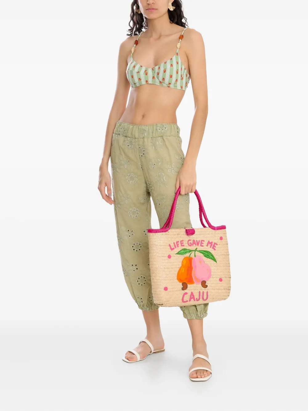 Brigitte Offline handgeverfde strandtas met handvat met touw - Beige