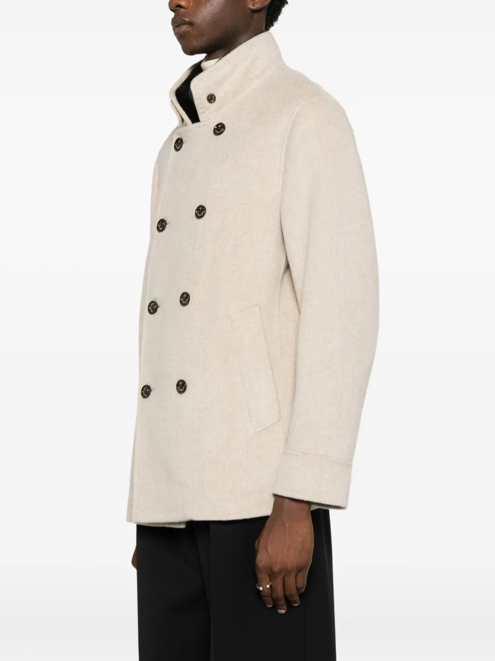 Montecore Double-breasted Collared Coat In Neutral